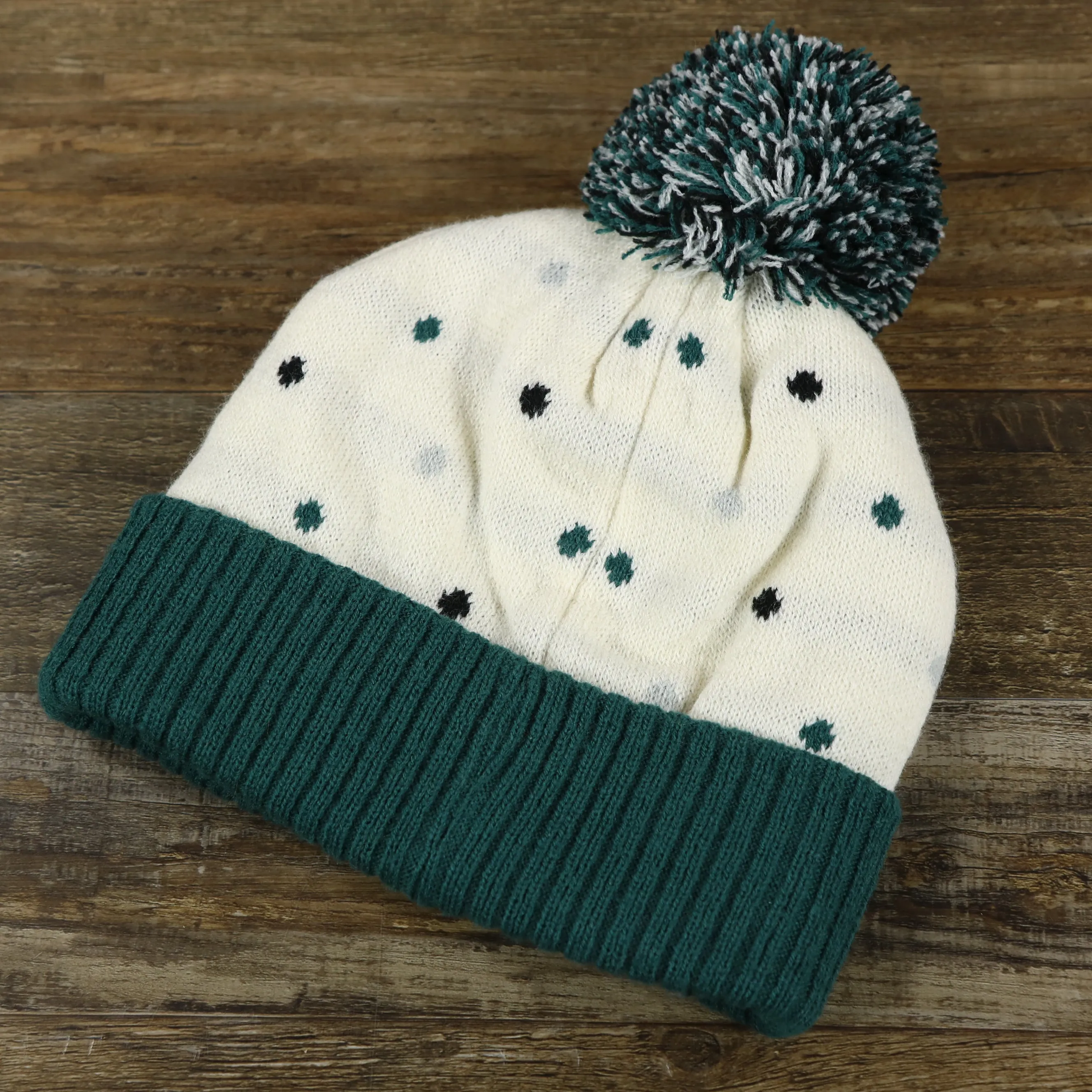 Kid's Philadelphia Eagles Polka Dot Winter Beanie | White Winter Beanie - Cuffed Pom Pom Hat