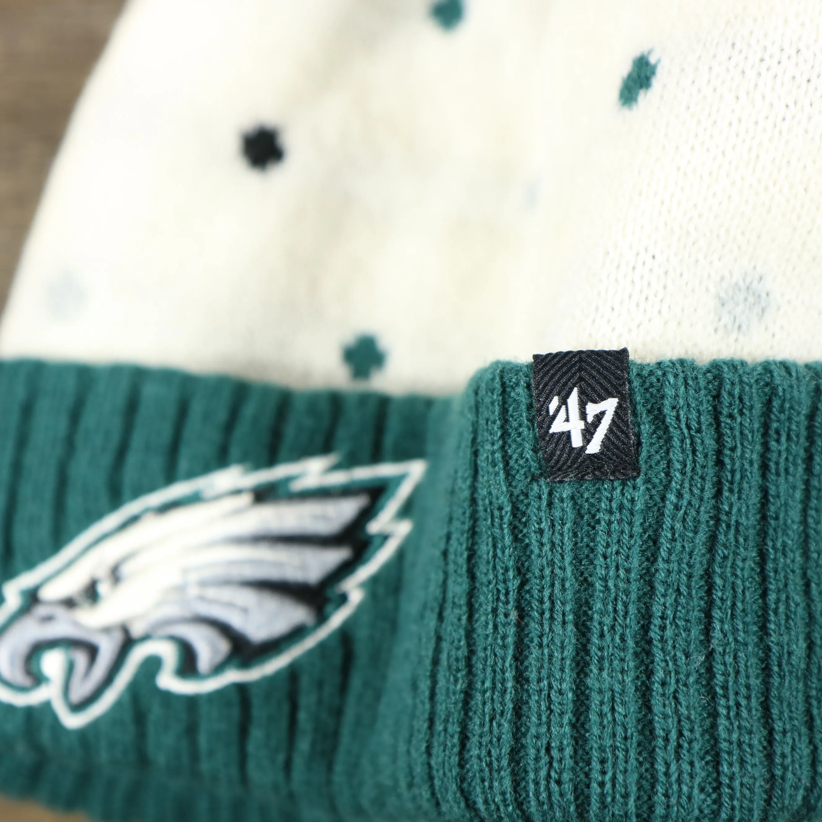 Kid's Philadelphia Eagles Polka Dot Winter Beanie | White Winter Beanie - Cuffed Pom Pom Hat