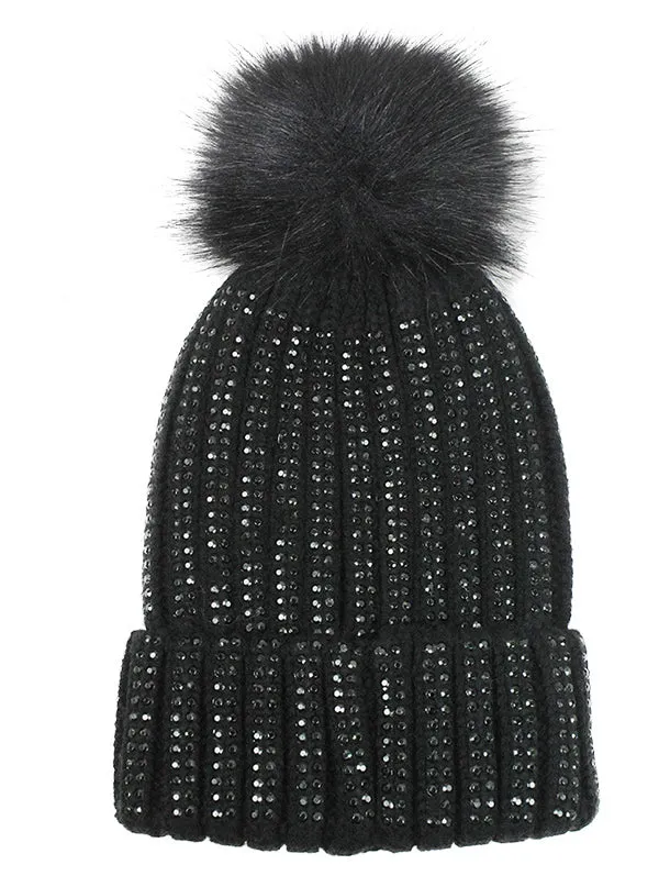 Knit Pom Hat with Studs