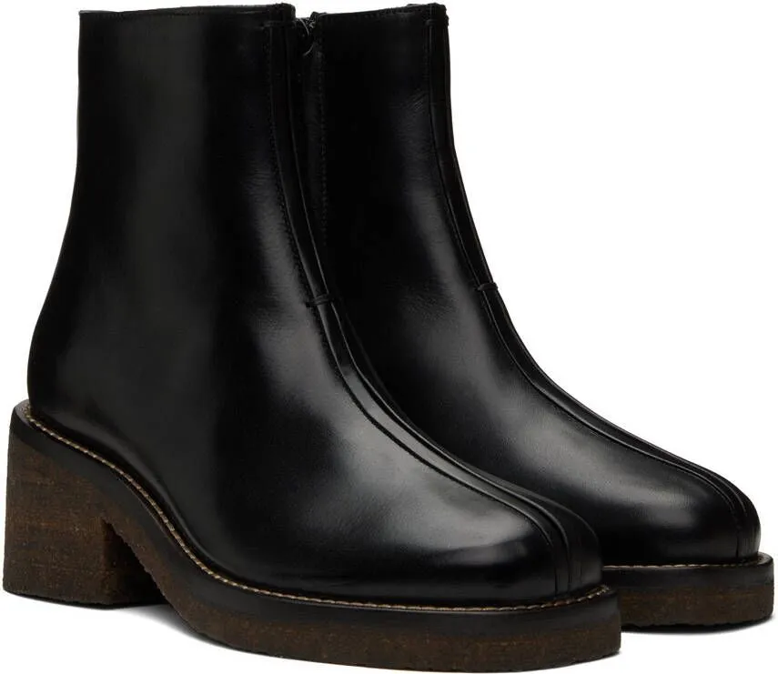 LEMAIRE Black Piped Ankle Boots