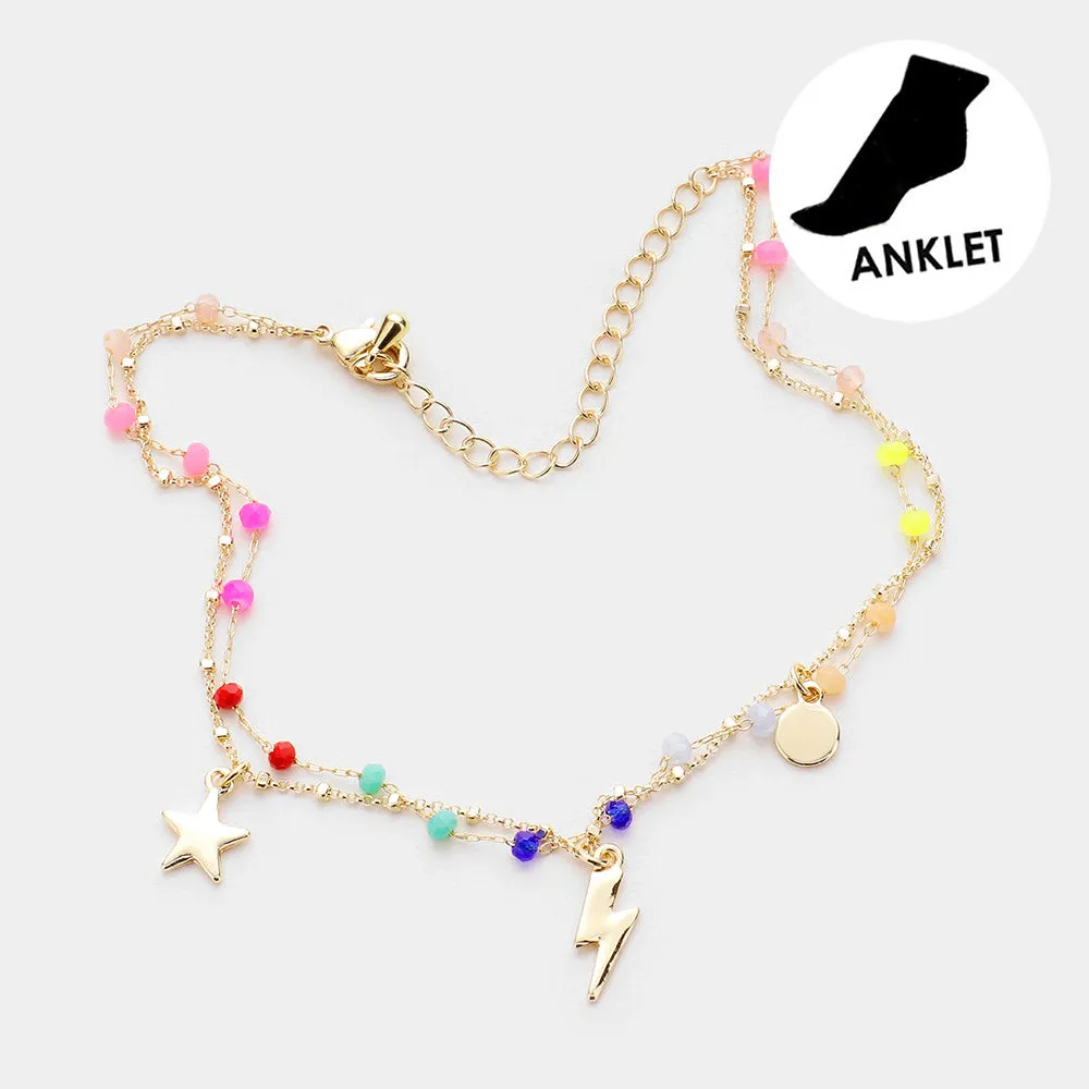 Lightning Bolt Star Charm Beaded Anklet - Shop iLLASPARKZ