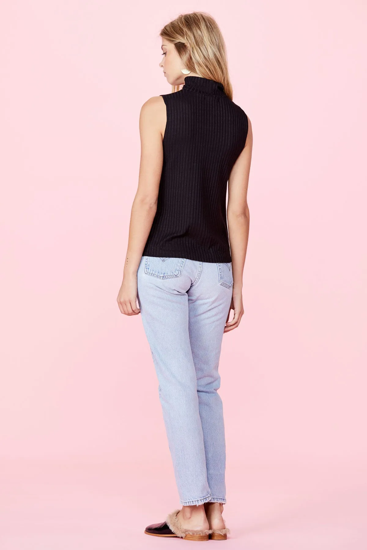 LNA Black Sleeveless Turtleneck Top