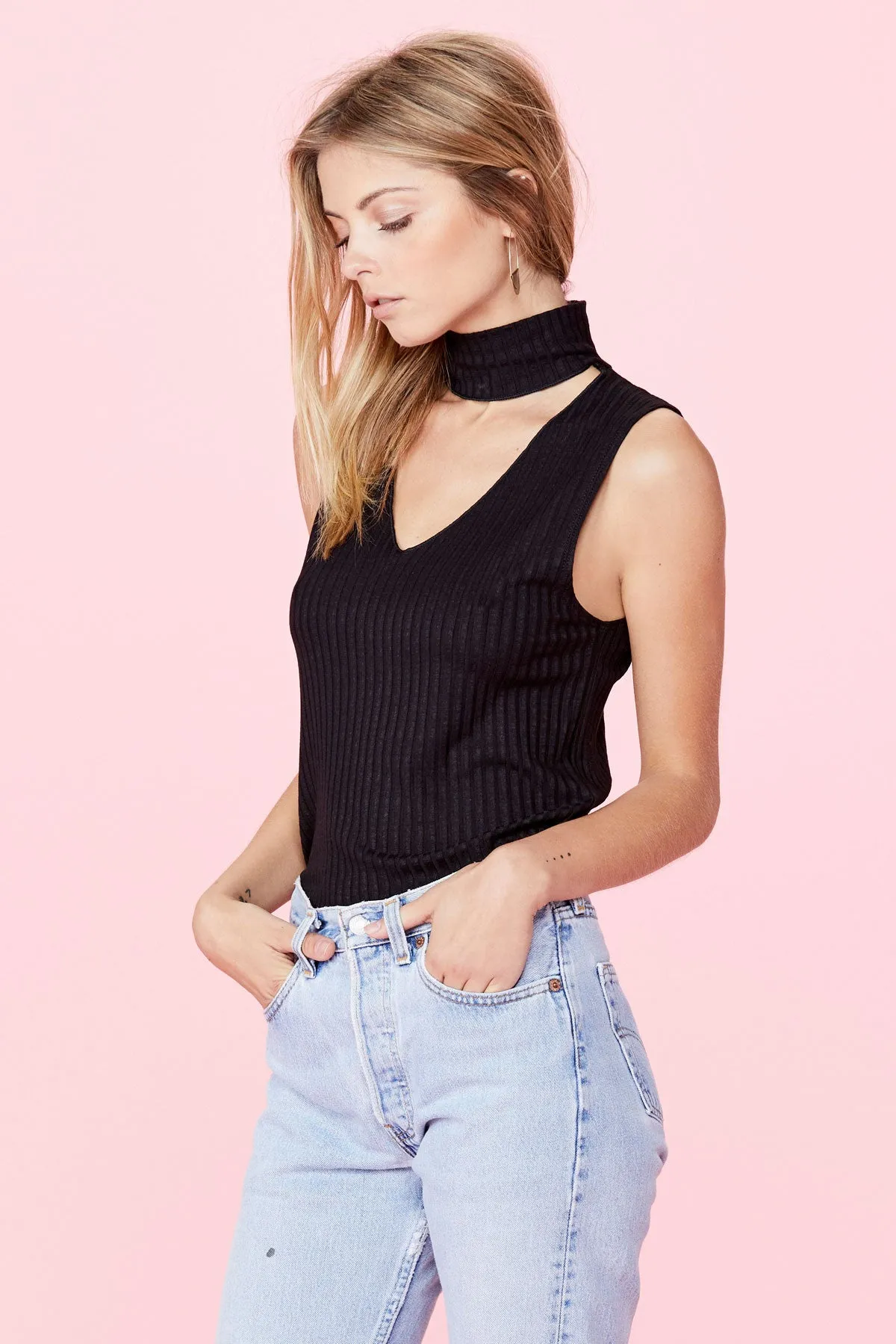 LNA Black Sleeveless Turtleneck Top