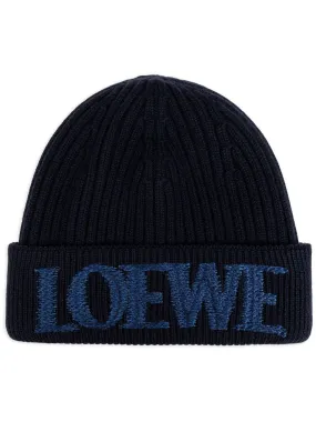 LOEWE logo-embroidered knit hat - Blue