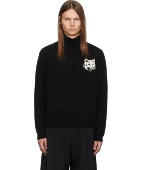 Maison Kitsune Black Fox Head Intarsia Turtleneck