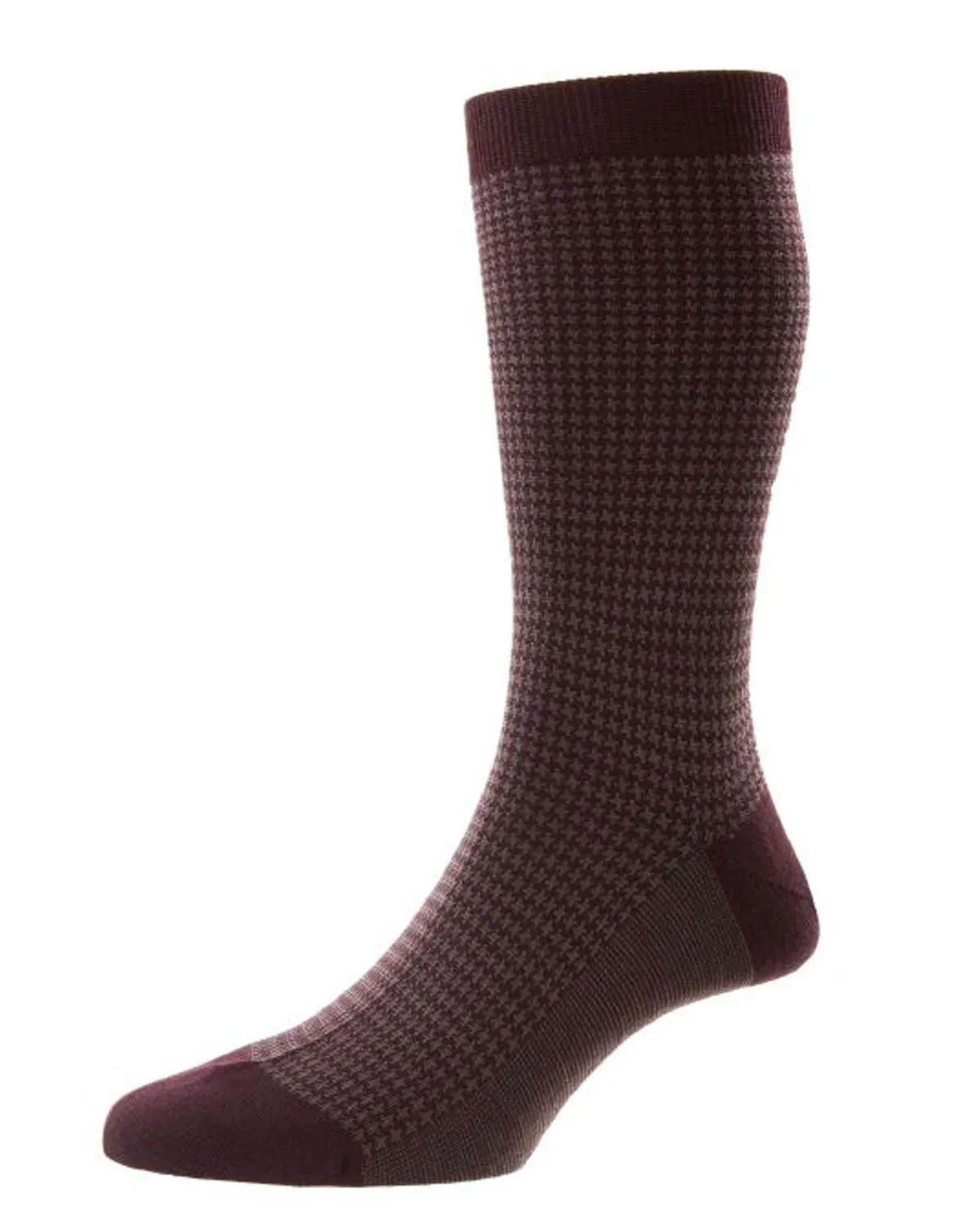 Maroon Houndstooth Wool Sock - Midcalf Length