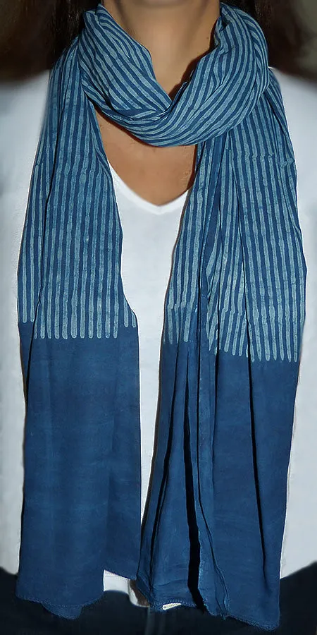 Matta NY Vaan Shawl Scarf - Natural Indigo Blue Stripe - Large Size 100 x 200 cm