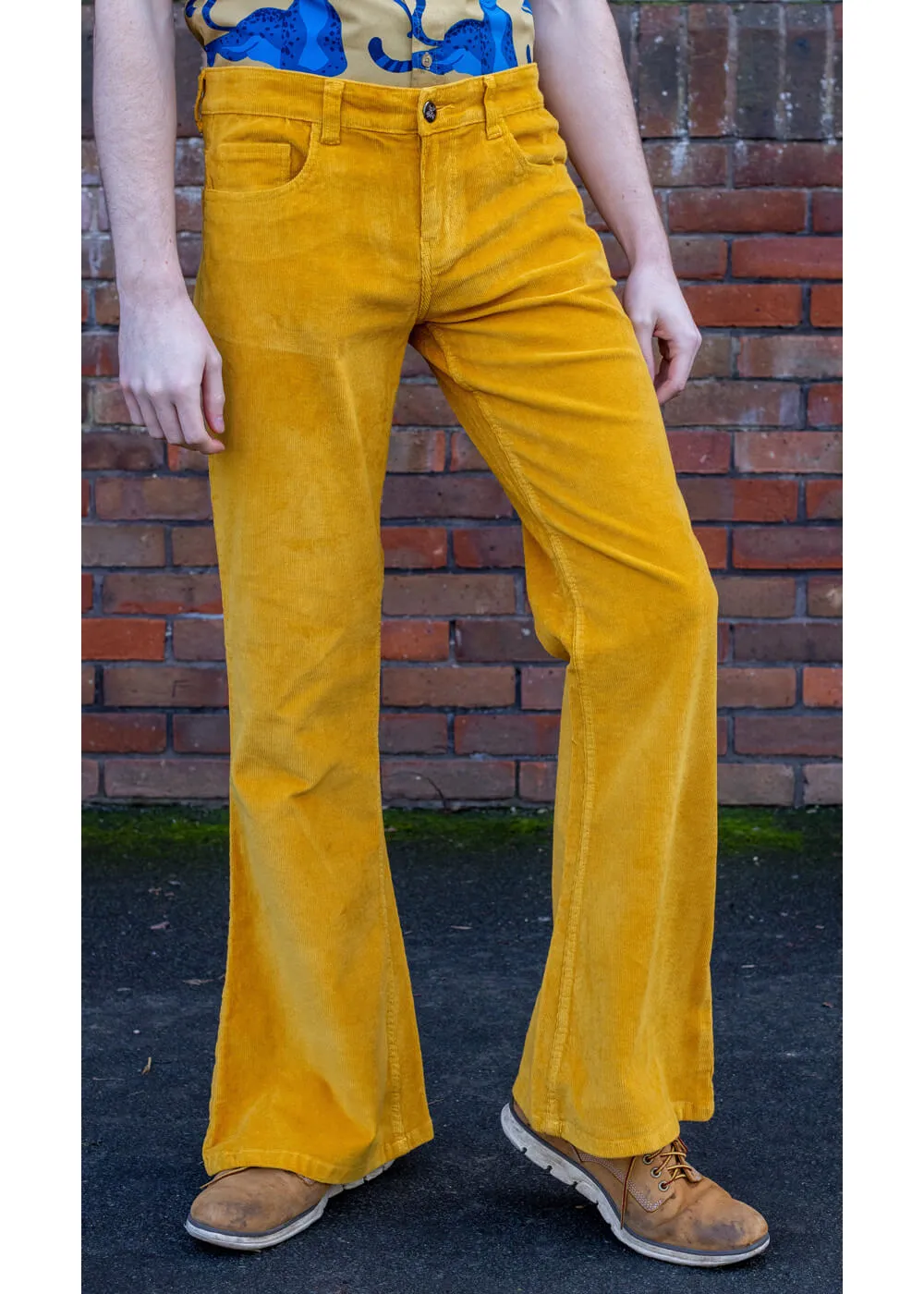 Men's Corduroy Flare Pants - Mustard Gold | Run & Fly