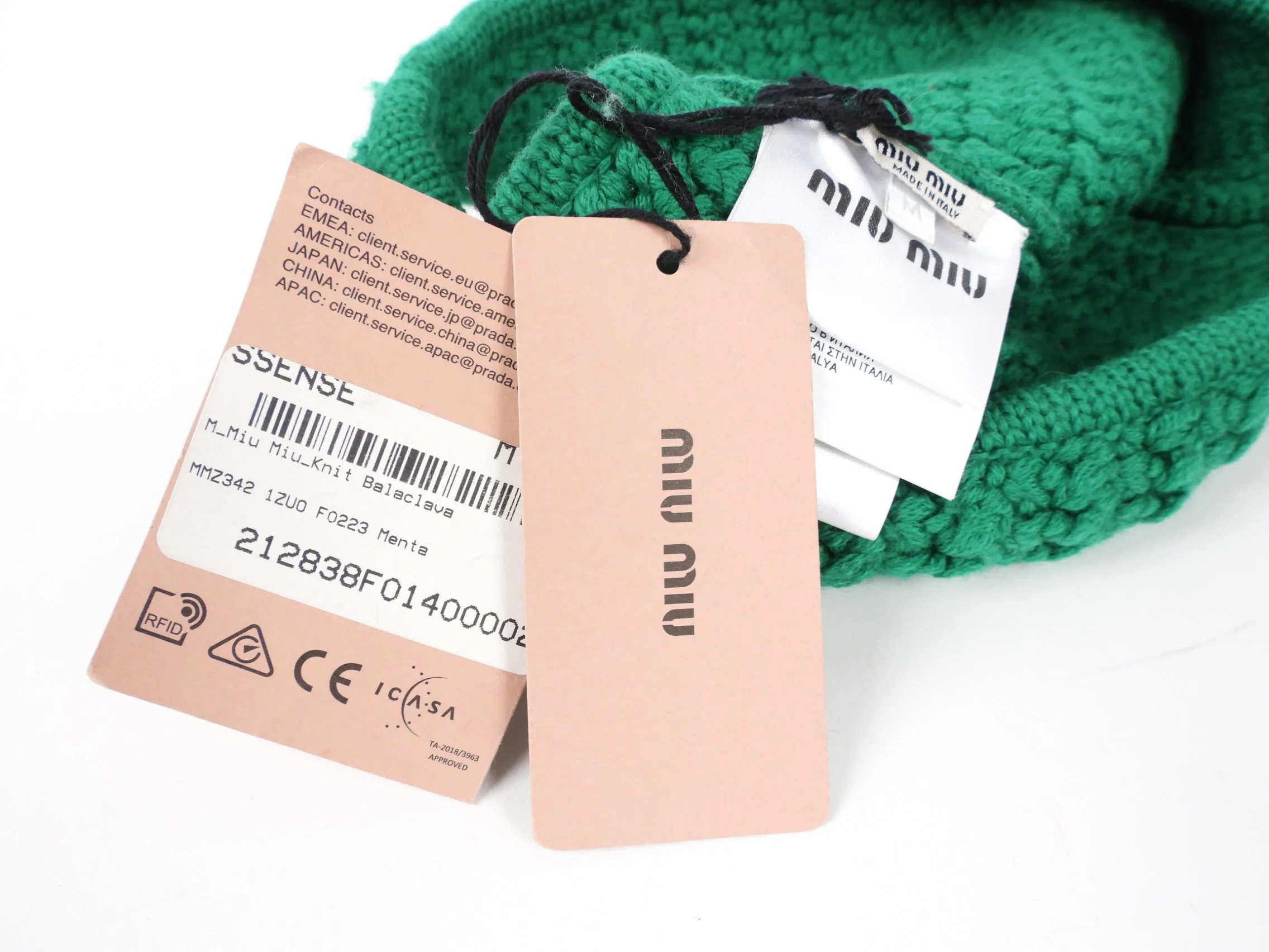 Miu Miu Green Knit Balaklava Hat - Small/Medium