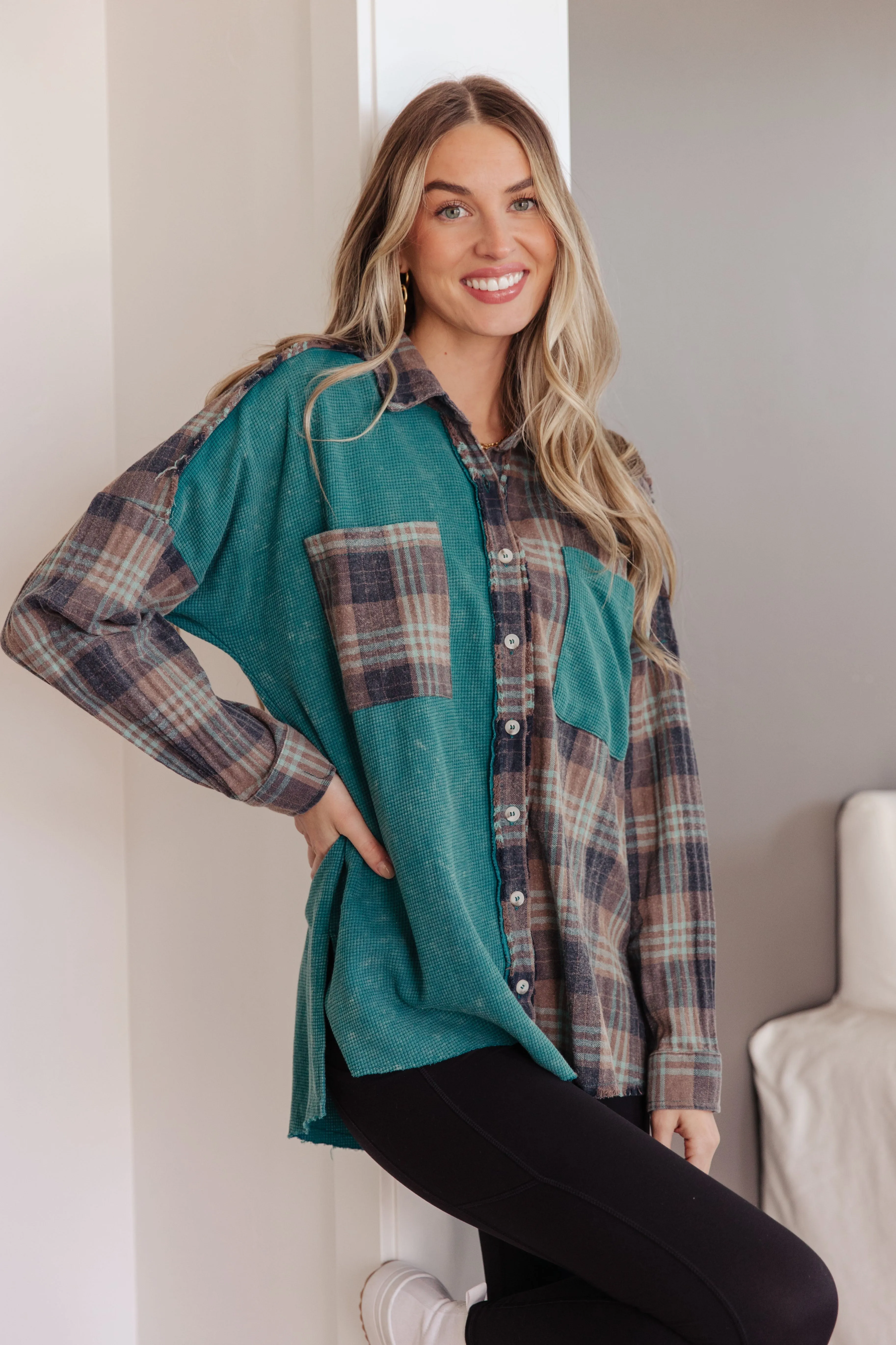 Mixed Plaid Thermal Button Up Shirt