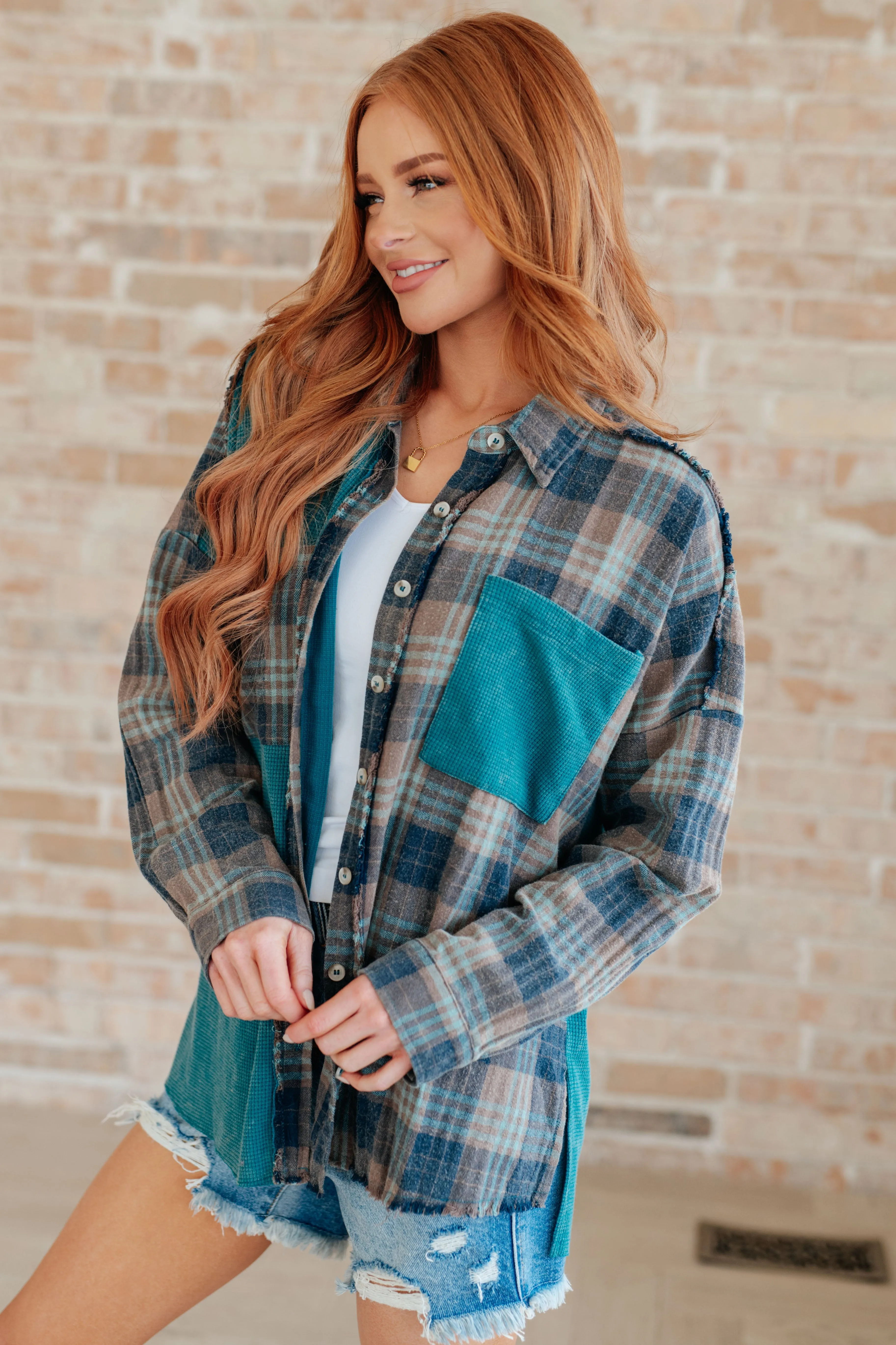 Mixed Plaid Thermal Button Up Shirt