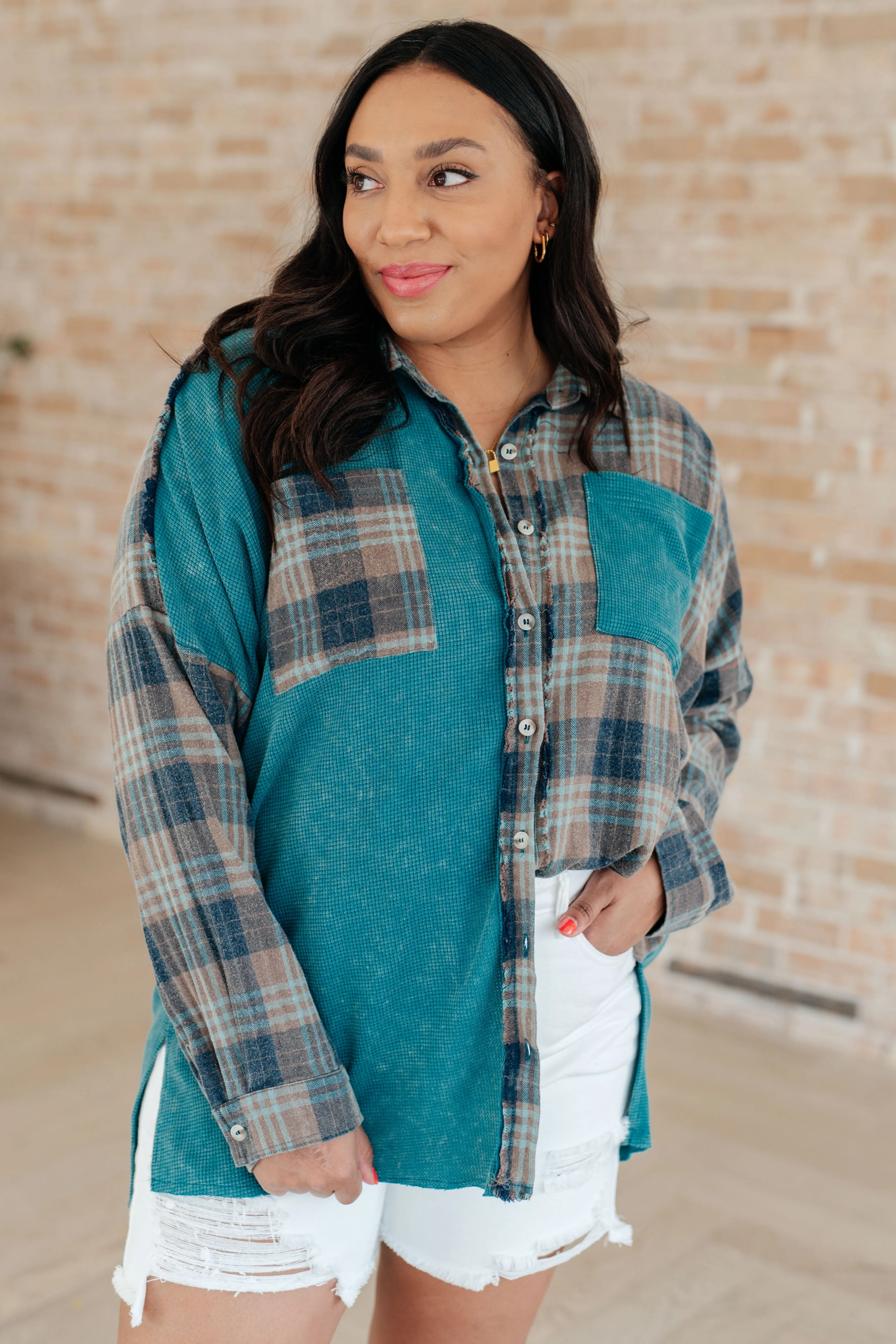 Mixed Plaid Thermal Button Up Shirt