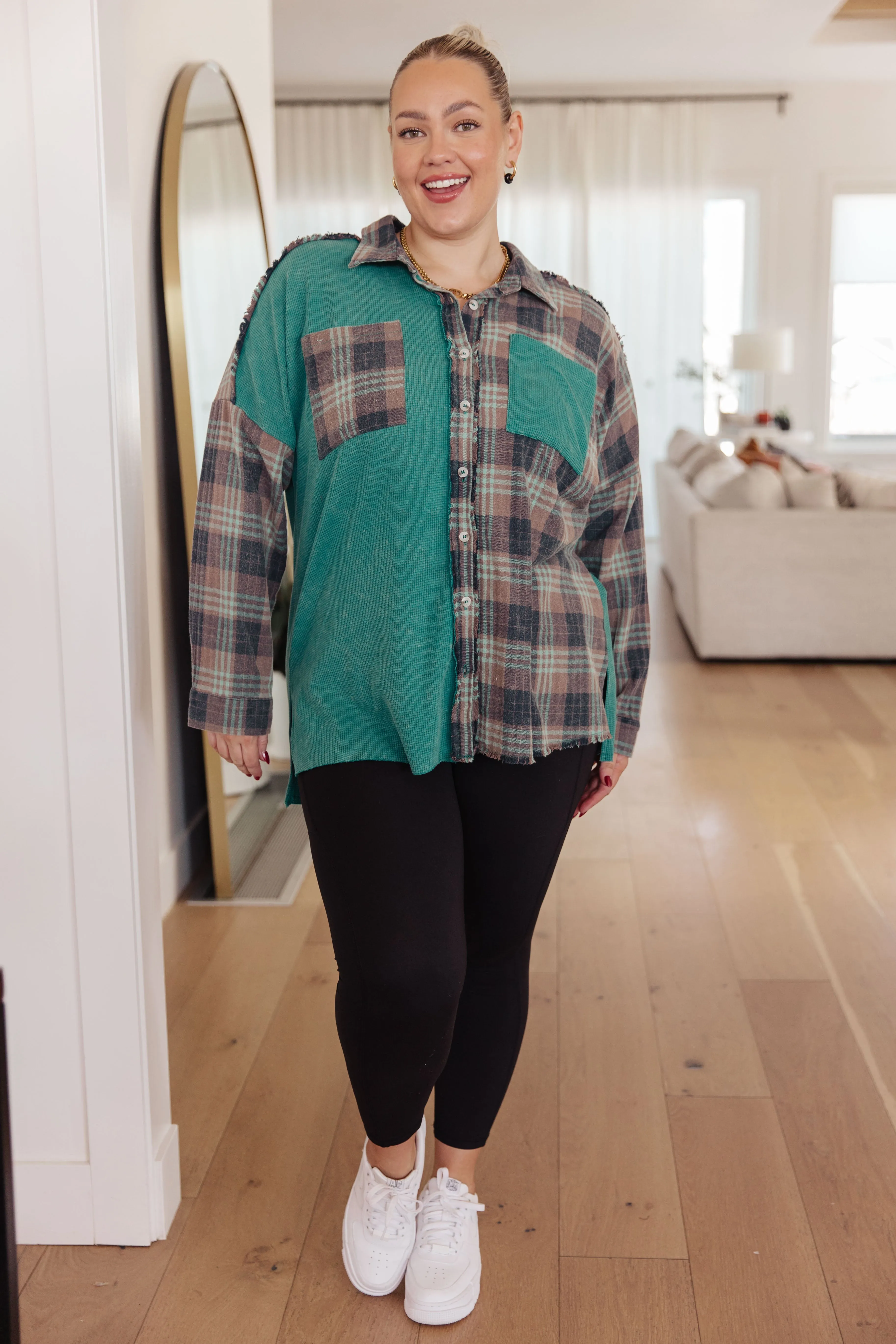 Mixed Plaid Thermal Button Up Shirt