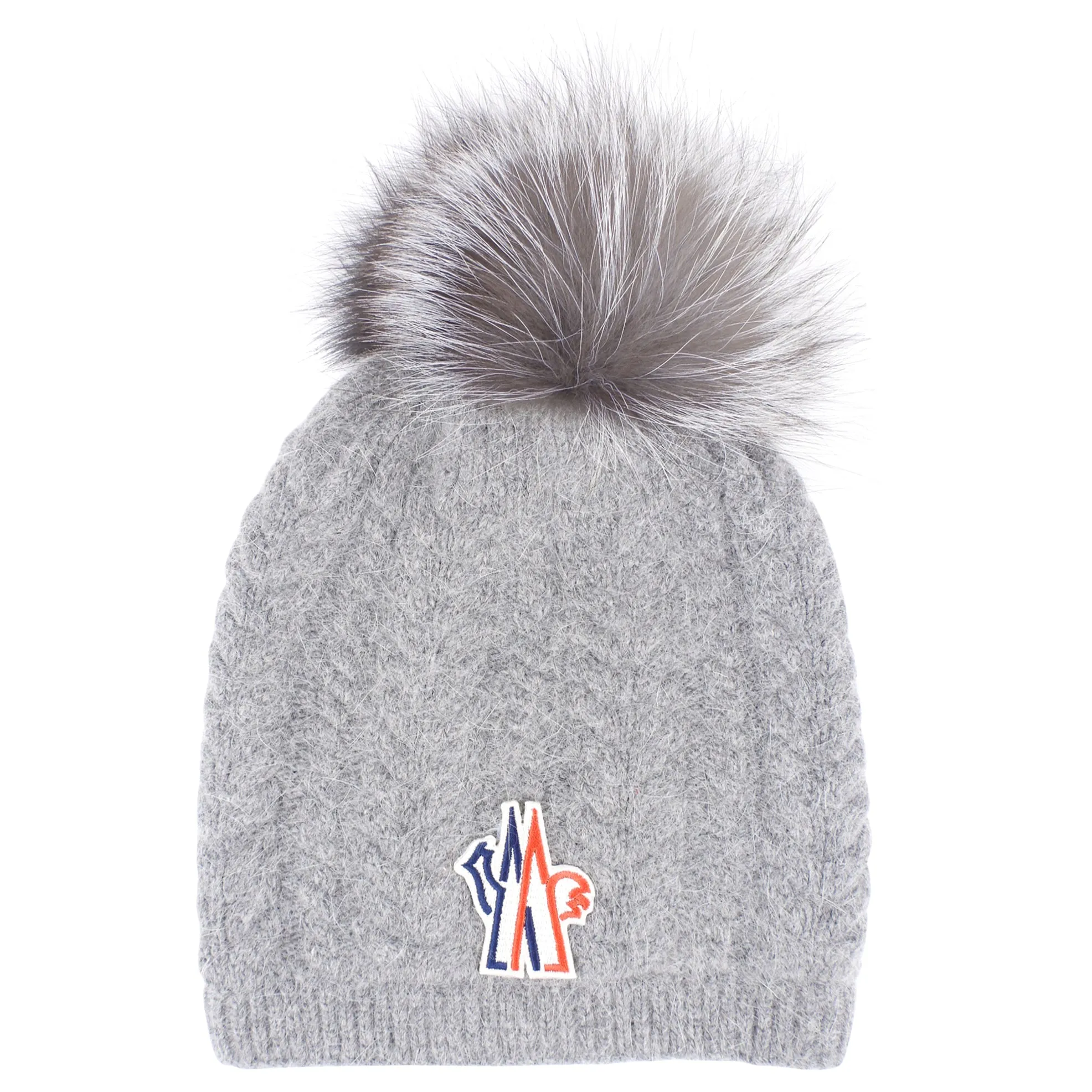 Moncler Gray Knit Fur Pom Pom Hat