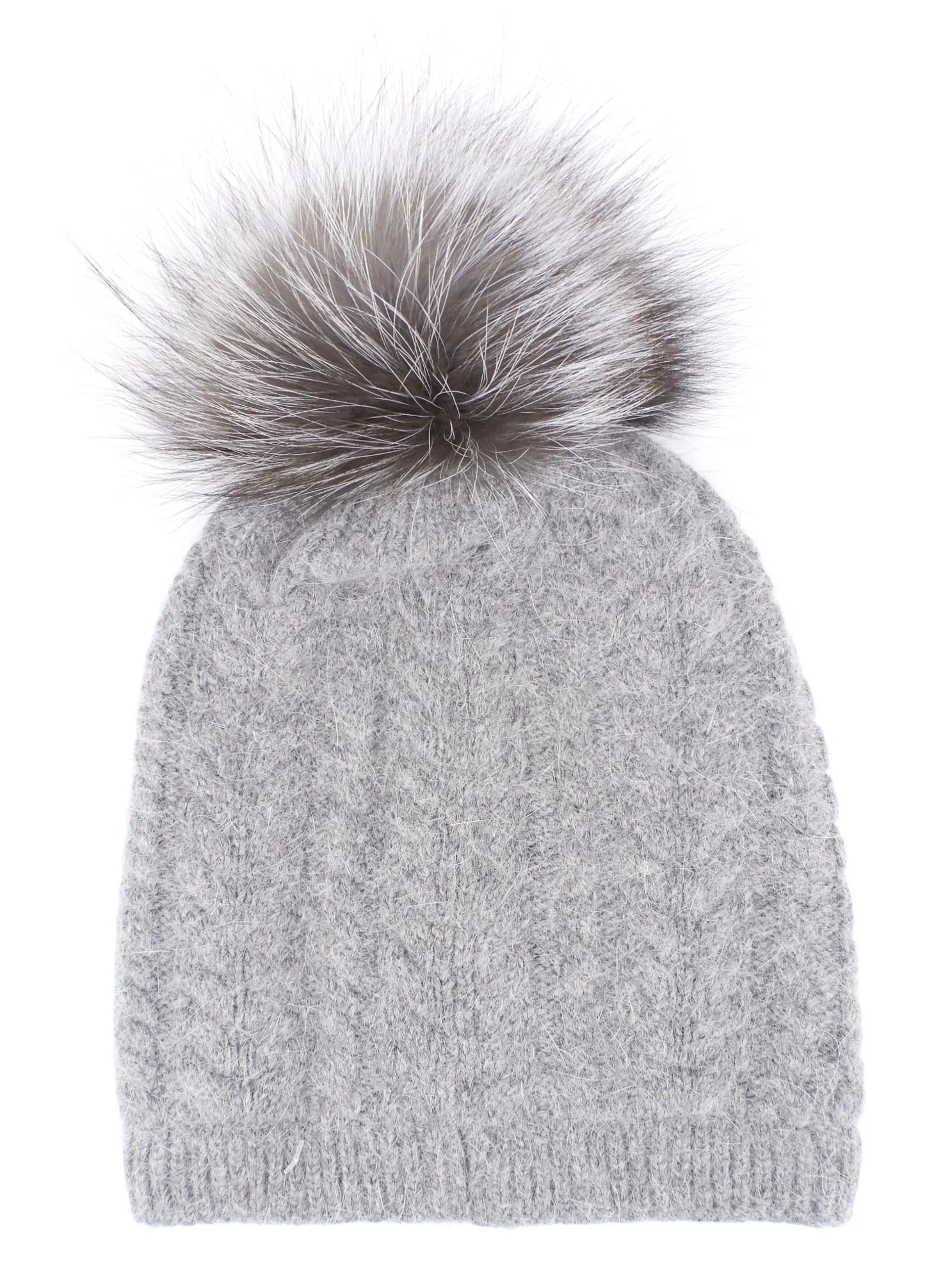 Moncler Gray Knit Fur Pom Pom Hat