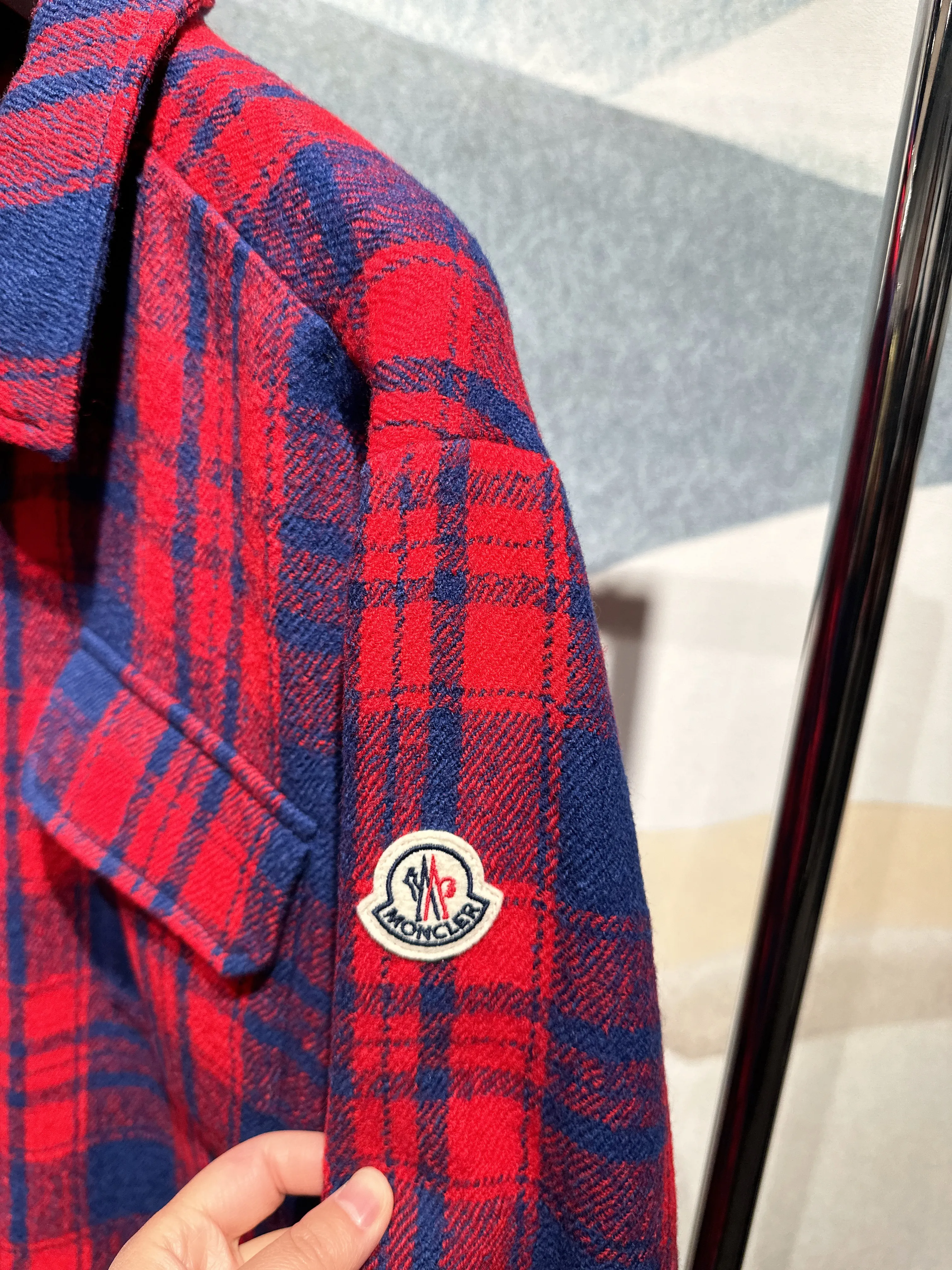 Moncler red plaid wool shirt - I20912F000055976MF47.