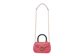 Mulbery Pink Shiny Croc Embossed Bovine Leather Mews Top Handle Chain Bag