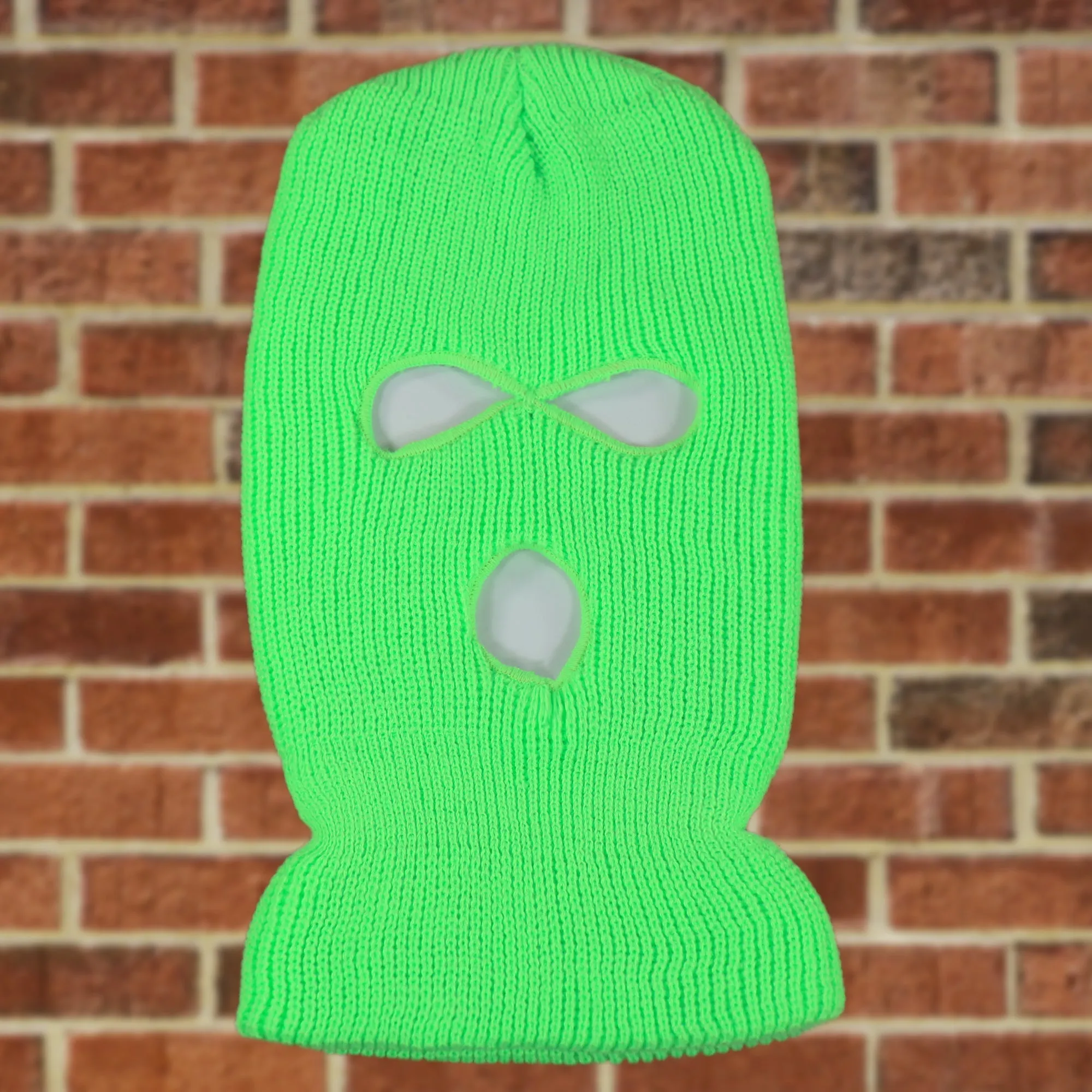 Neon Green Ski Mask with 3 Holes - Knit Fabric