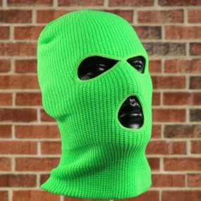 Neon Green Ski Mask with 3 Holes - Knit Fabric