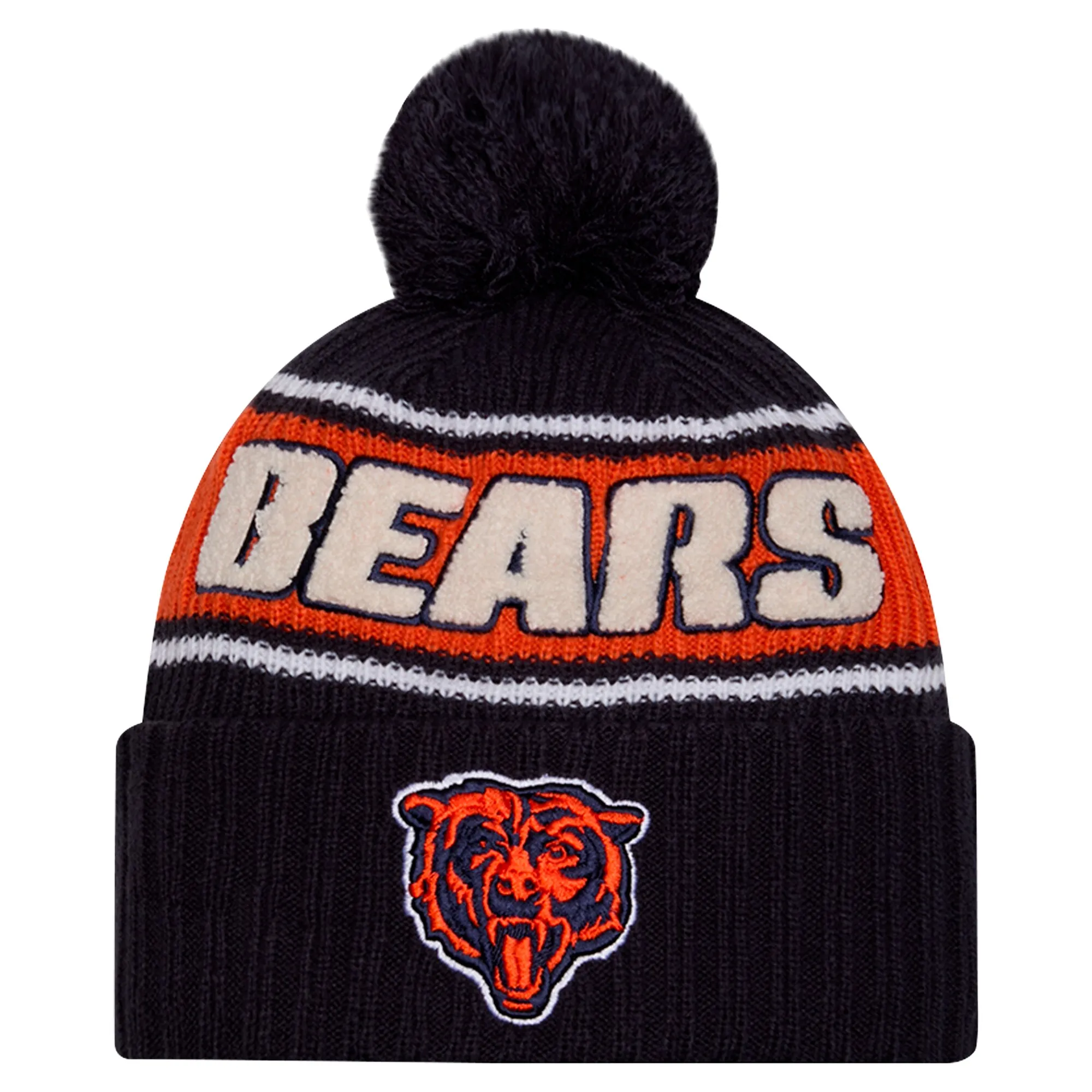 New Era Chicago Bears Navy 2024 Sideline Cuffed Knit Hat with Pom