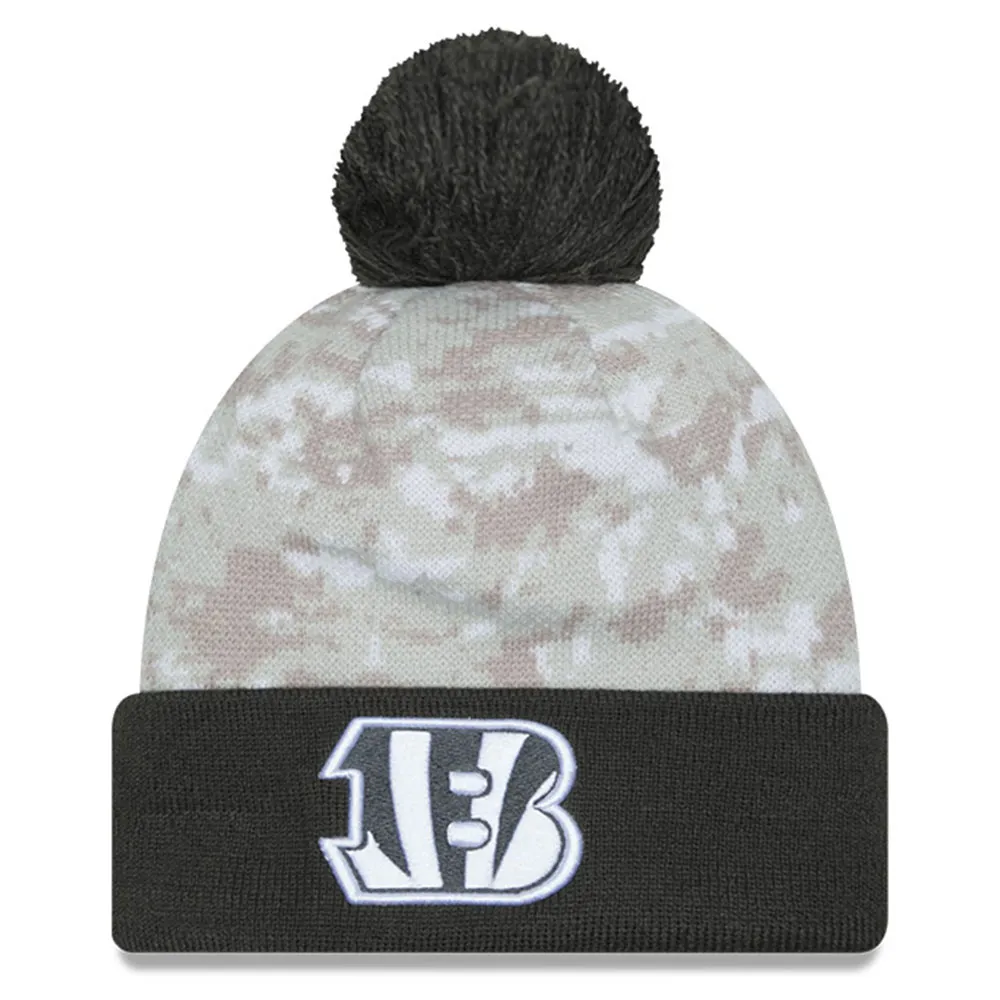 New Era  Cincinnati Bengals White/Graphite 2024 Salute To Service Digital Camo Cuffed Knit Hat with Pom