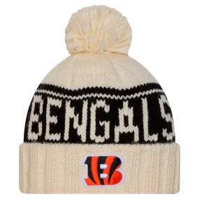 New Era Cincinnati Bengals Women's Cream 2024 Sideline Cuffed Knit Hat with Pom