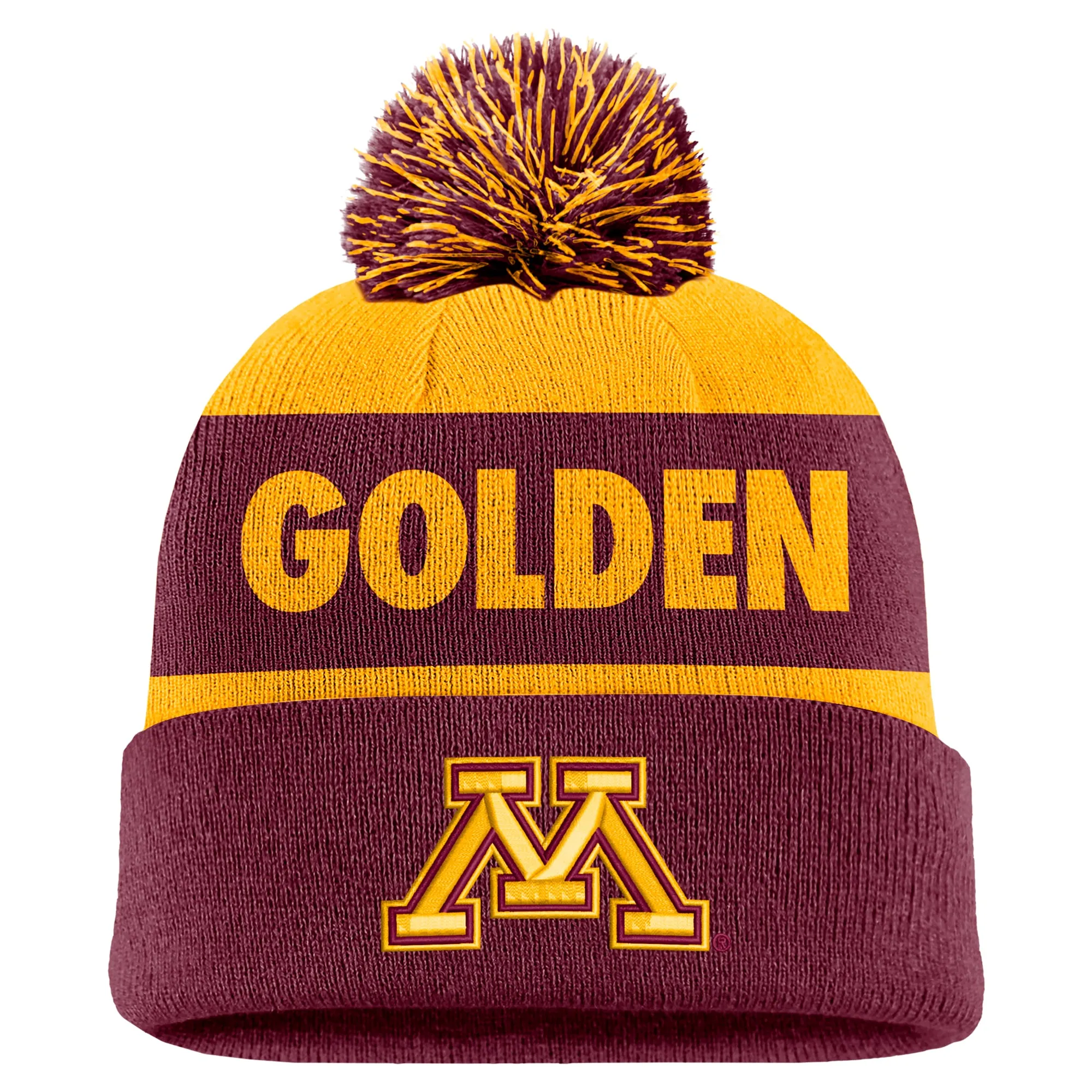 Nike Minnesota Golden Gophers Gold/Garnet Peak Stripe Cuffed Knit Hat with Pom