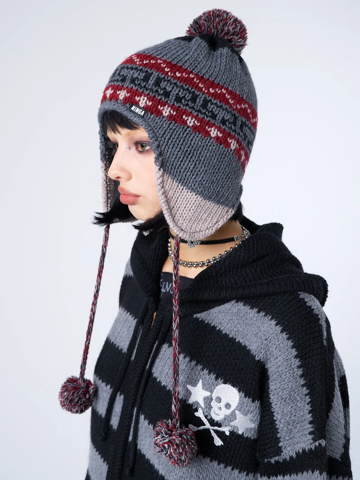 Noah Knit Hat with Patterned Tie