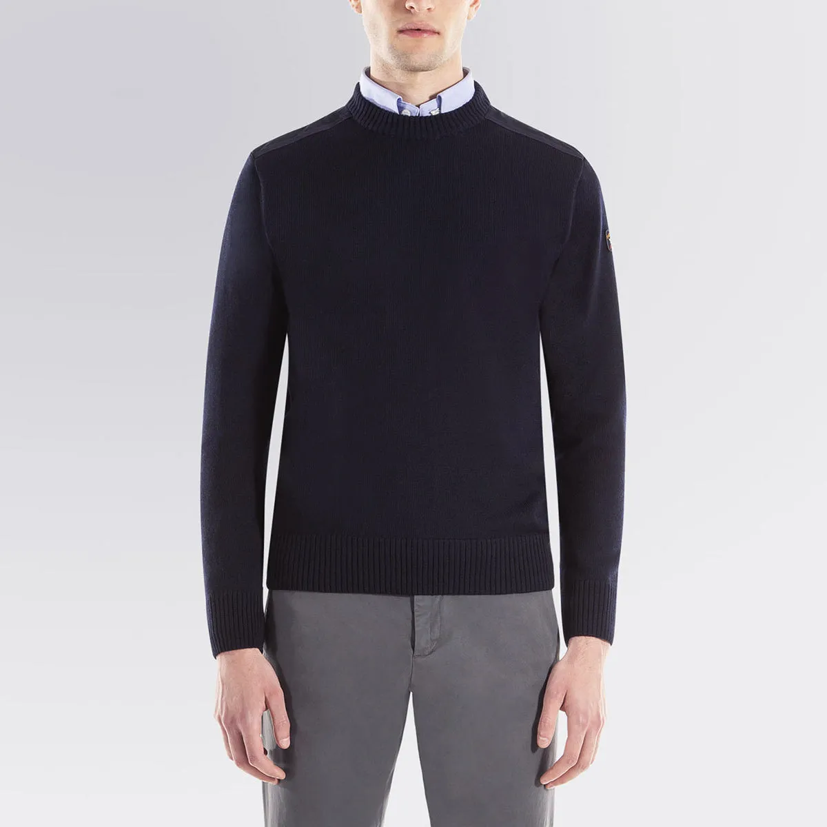 Paul & Shark navy ribbed crew neck jumper