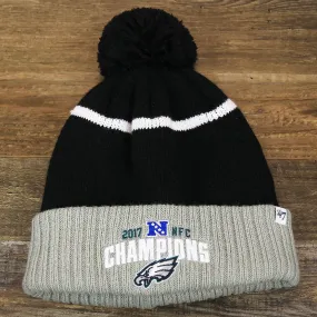 Philadelphia Eagles NFC Champions 2017 Gray Cuff Pom Pom Winter Beanie | Black NFL Beanie