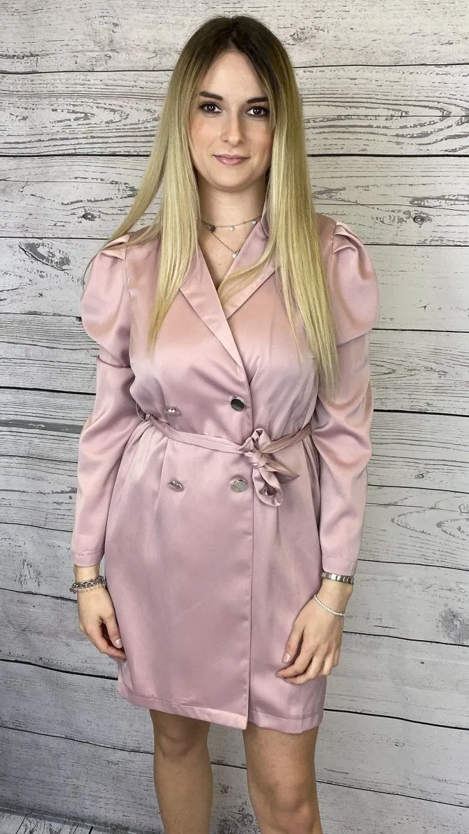 Pink trench coat with silver buttons