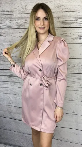 Pink trench coat with silver buttons