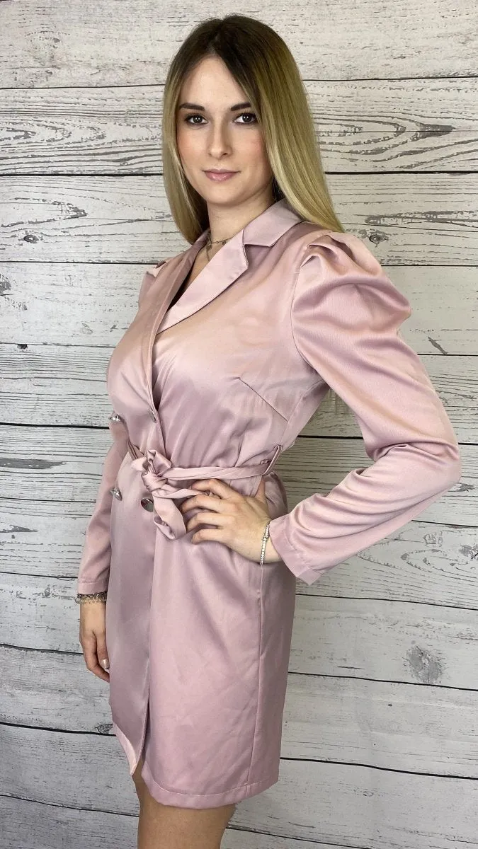 Pink trench coat with silver buttons