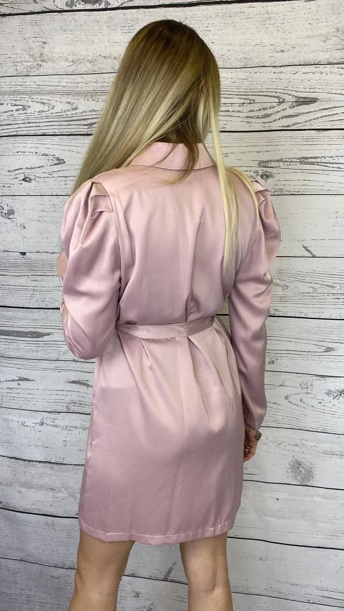 Pink trench coat with silver buttons