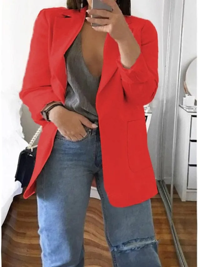 Plus Size Curve Blazer for Fall and Winter, Long Sleeve, Pocket