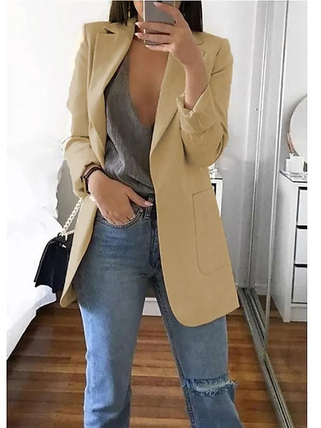 Plus Size Curve Blazer for Fall and Winter, Long Sleeve, Pocket