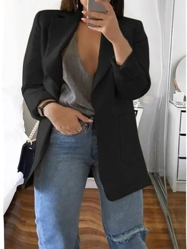 Plus Size Curve Blazer for Fall and Winter, Long Sleeve, Pocket