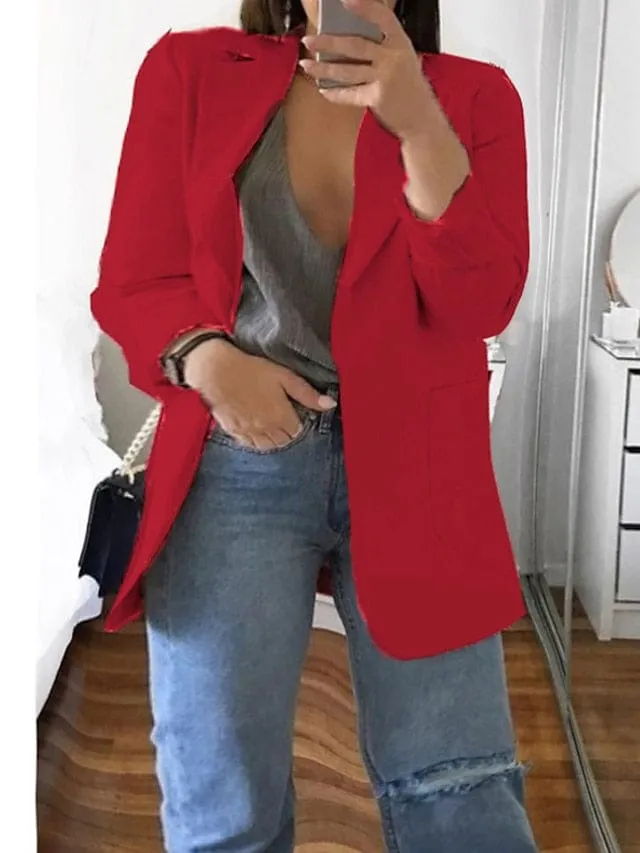 Plus Size Curve Blazer for Fall and Winter, Long Sleeve, Pocket