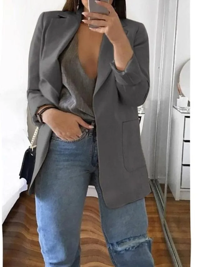 Plus Size Curve Blazer for Fall and Winter, Long Sleeve, Pocket