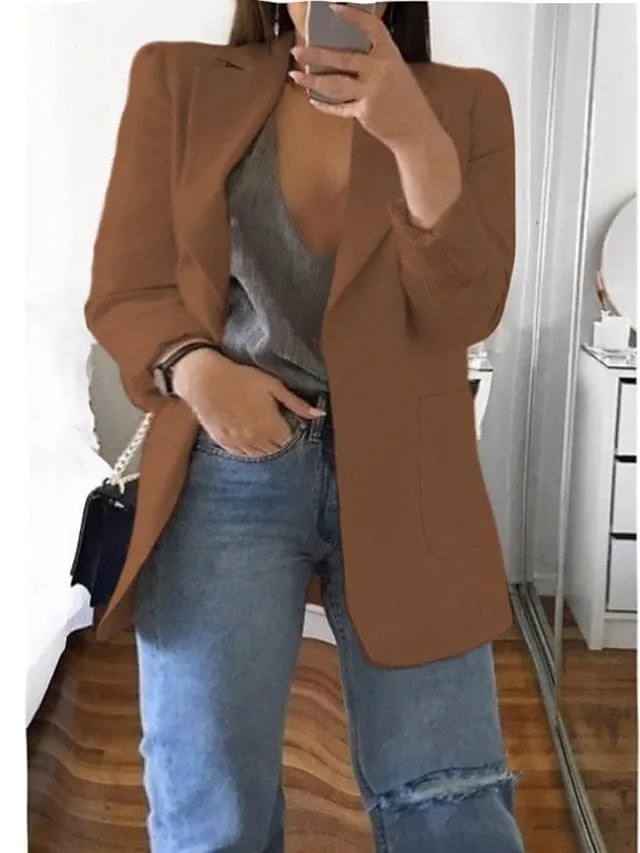 Plus Size Curve Blazer for Fall and Winter, Long Sleeve, Pocket