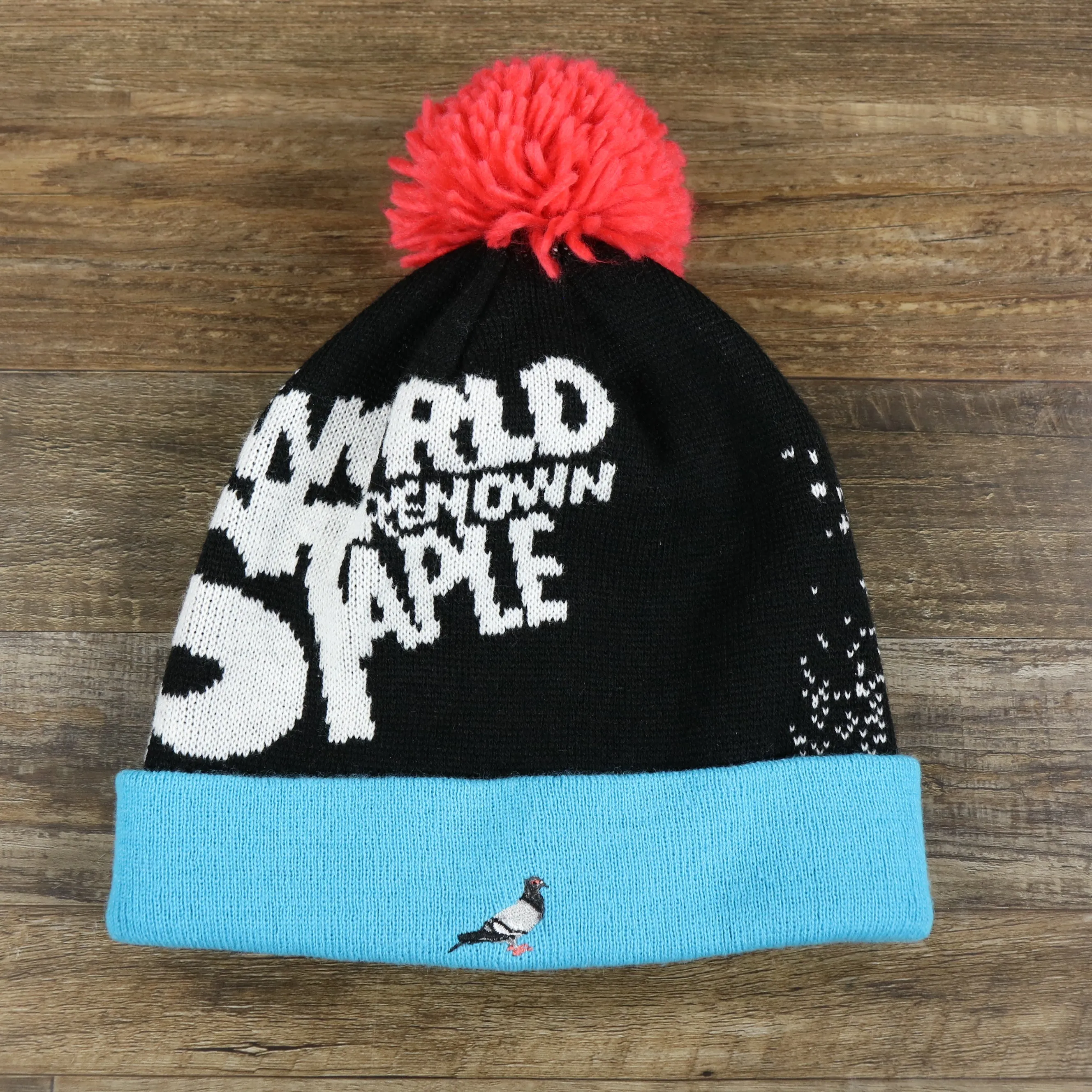 Popular Confetti Print Pom Pom Winter Beanie | Black and Blue Beanie