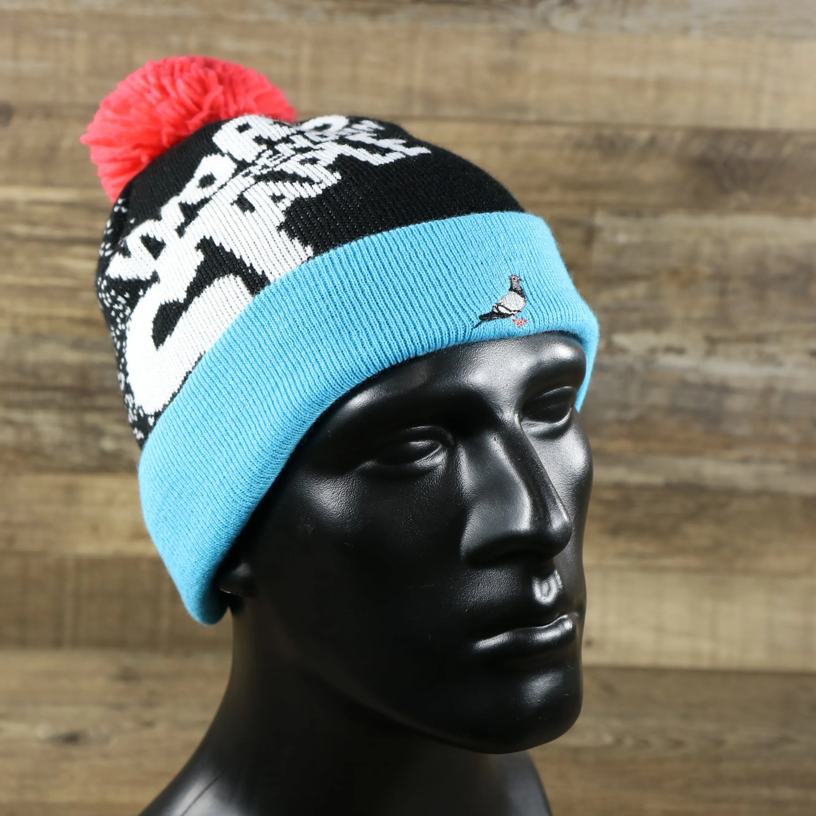 Popular Confetti Print Pom Pom Winter Beanie | Black and Blue Beanie