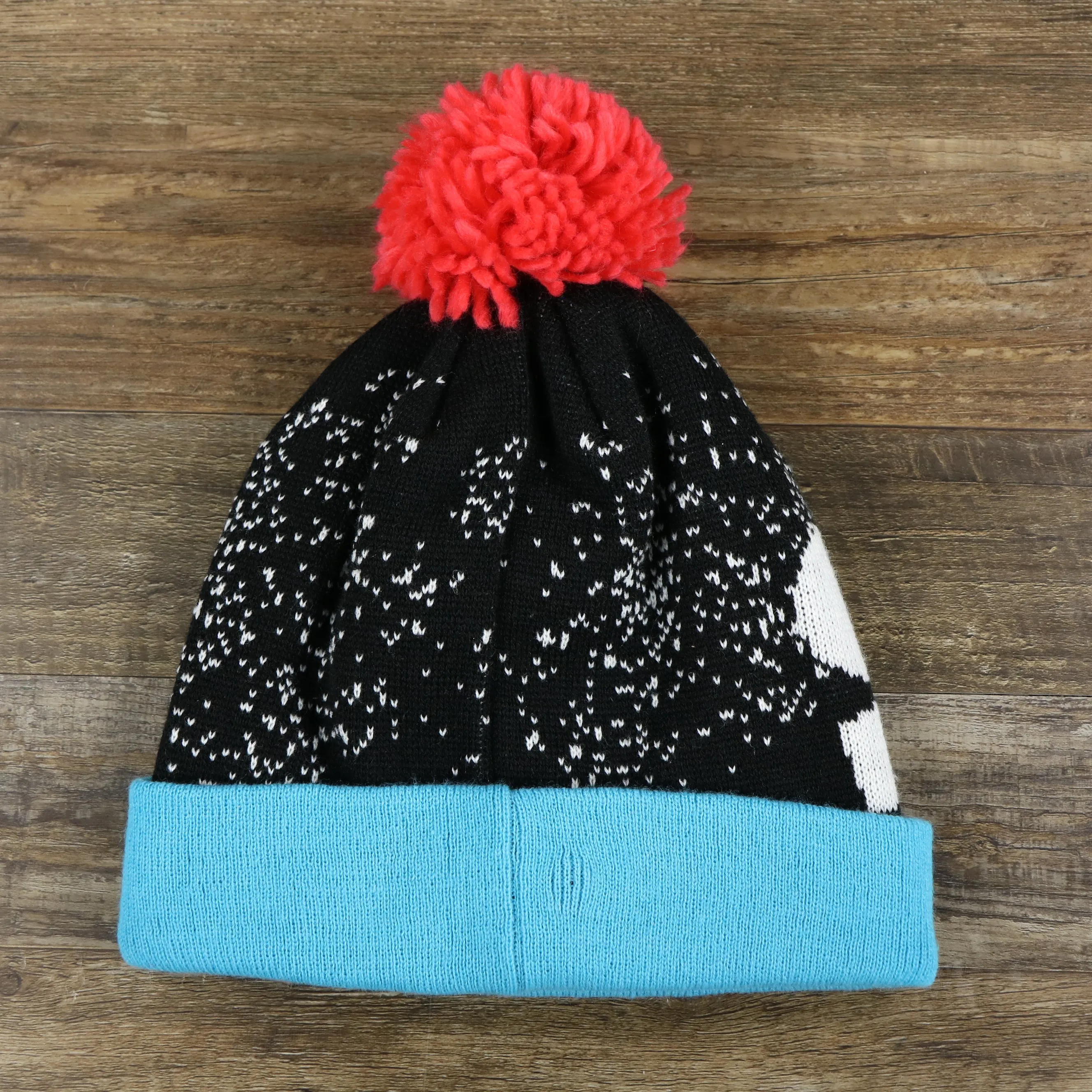 Popular Confetti Print Pom Pom Winter Beanie | Black and Blue Beanie