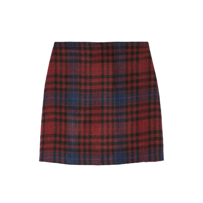 Pure Wool Petali Skirt for Women with Check Pattern