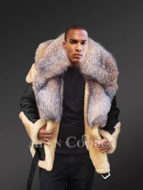 Real Shearling Coat Men with Crystal Fox Fur