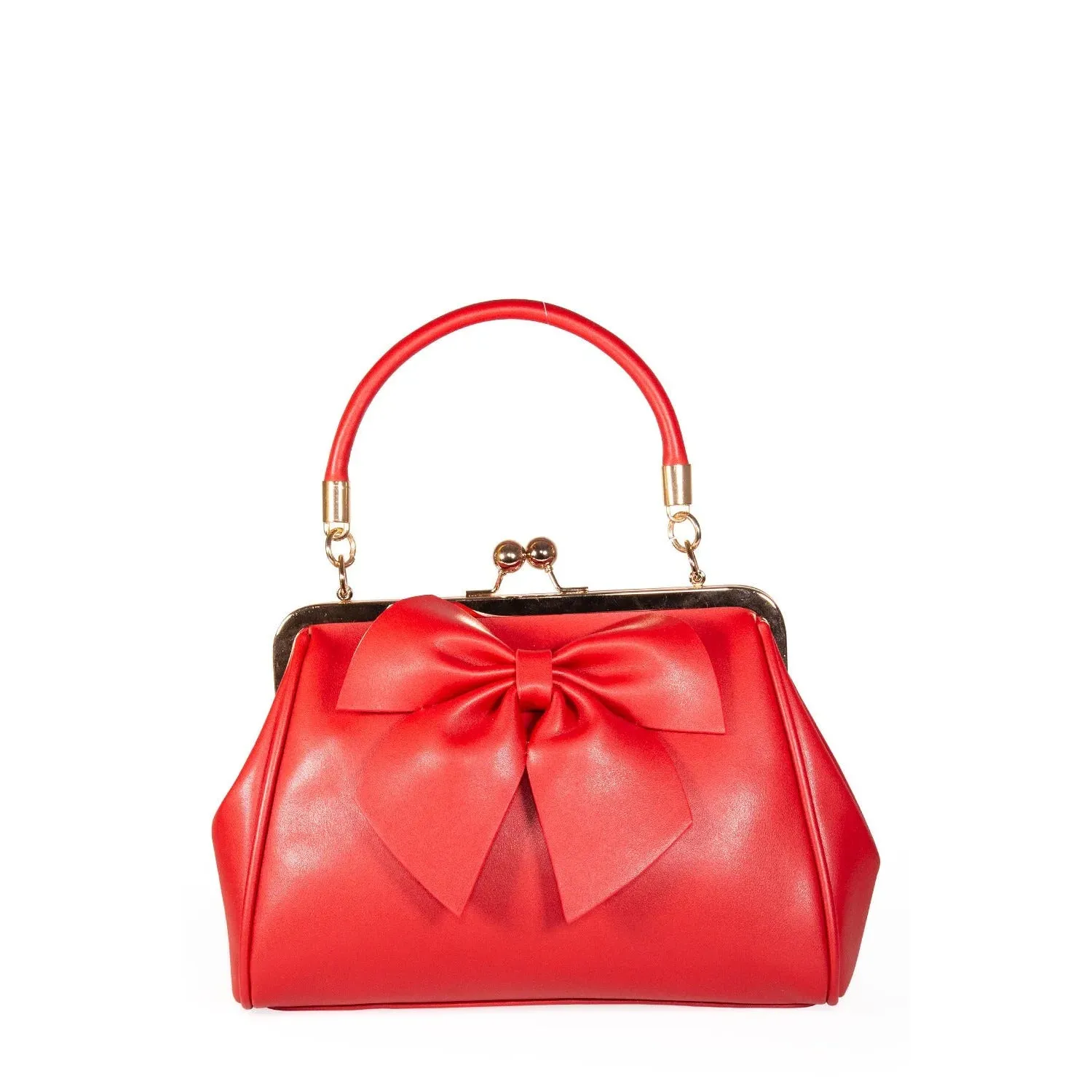 Red Retro Bow Handbag With Shoulder Strap