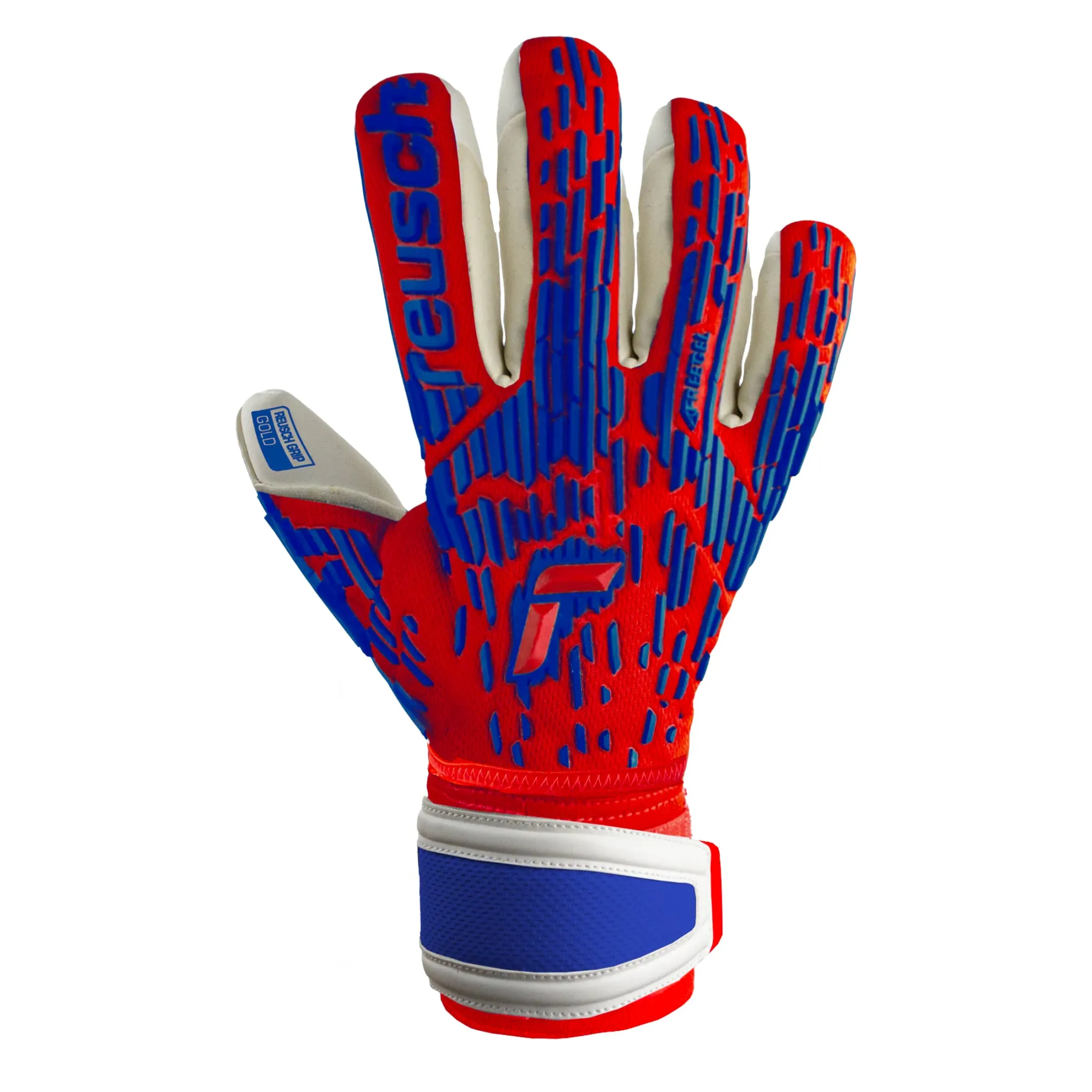 Reusch Men's Freegel Gold Fingersave Goalkeeper Gloves - Red/Blue