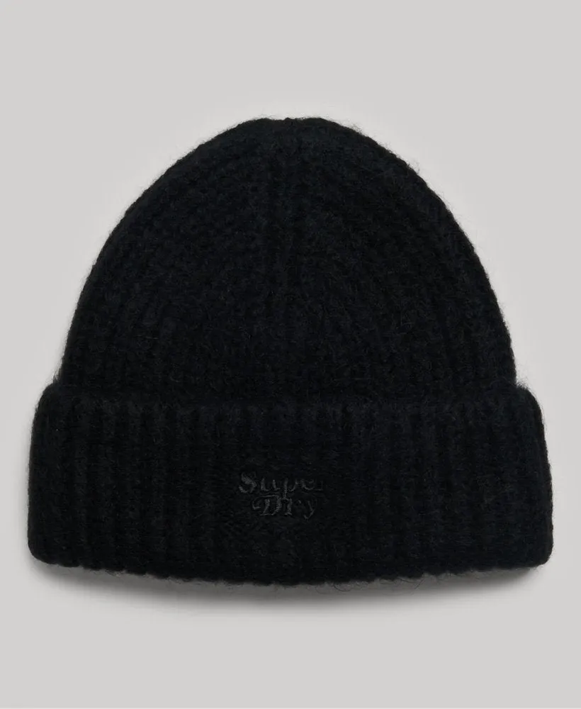 Rib Knit Beanie Hat Black