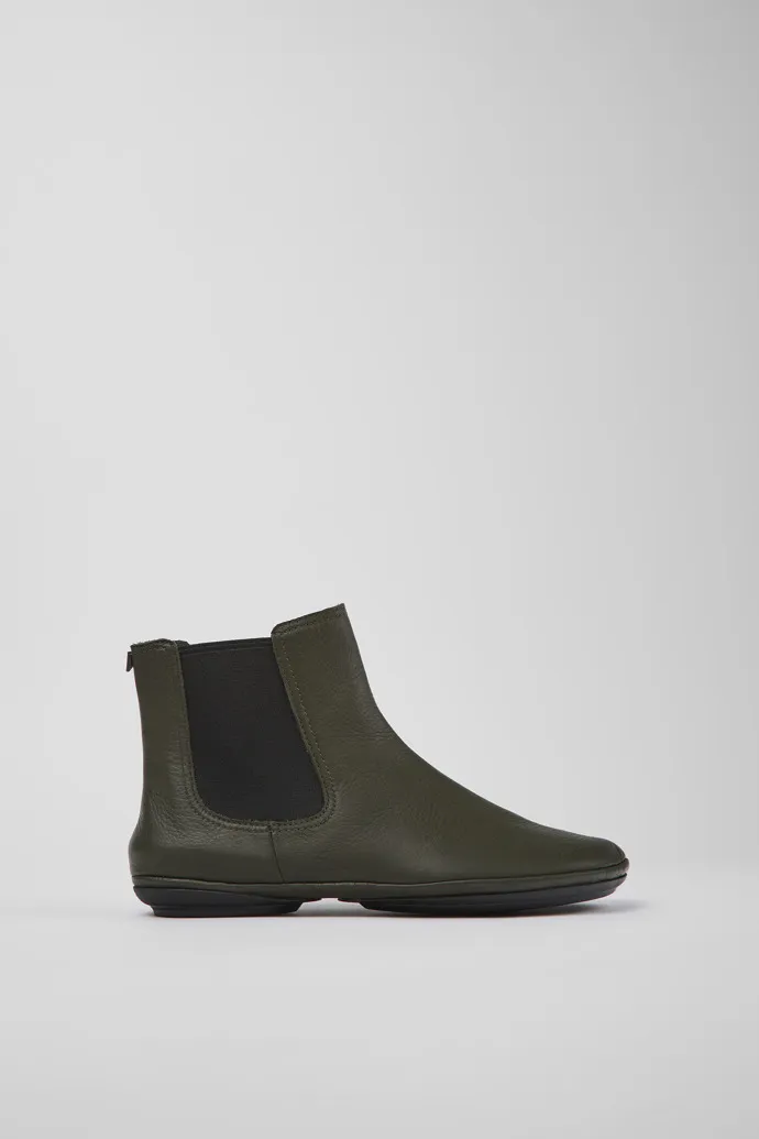 Right Green leather ankle boots