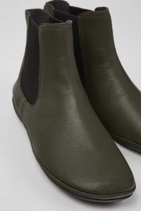 Right Green leather ankle boots